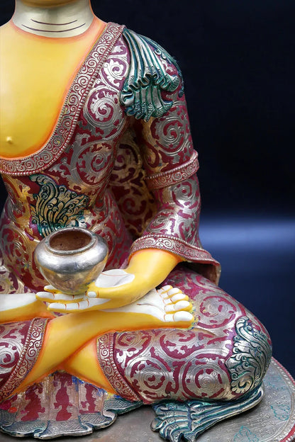 Colorful and Gold Plated Shakyamuni Buddha Statue 19" - Vajracrafts