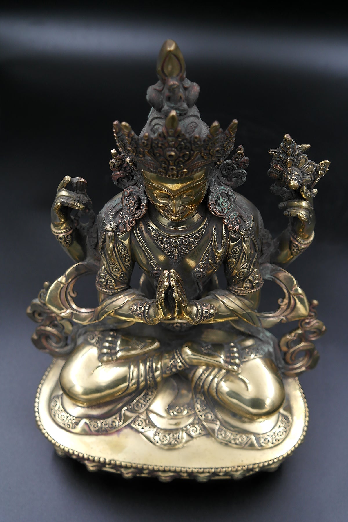 Gold Toned Tibetan Chenrezig Statue 12" | Vajracrafts