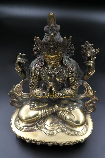 Gold Toned Tibetan Chenrezig Statue 12" - Vajracrafts