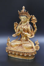 Gold Plated Masterpiece Tibetan Chenrezig Statue, God of Passion 9" - Vajracrafts