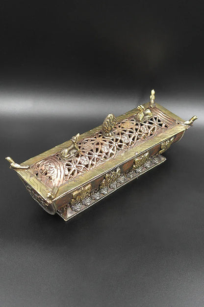 Eight Auspicious Symbols Carved Tibetan Copper Incense Burner - Vajracrafts