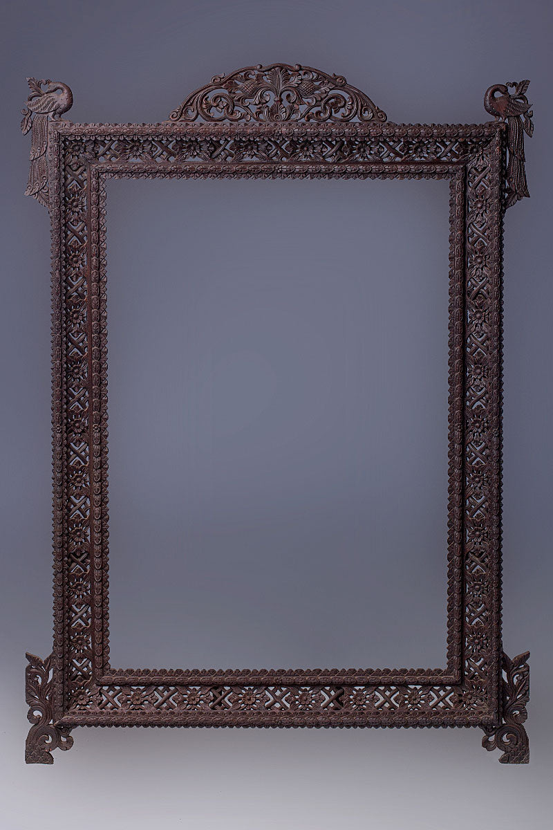 Wooden Peacock Designed Photo Frame, Traditional Newari Handcrafted frame