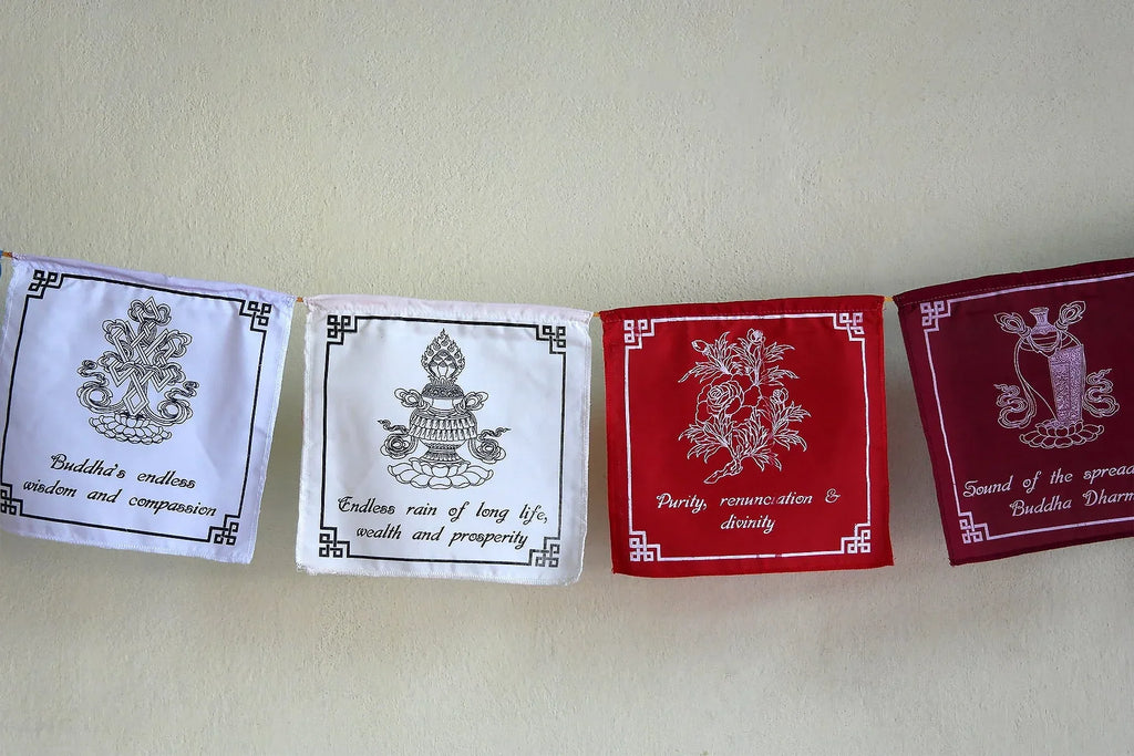 Eight Auspicious Symbols Tibetan Prayer Flags - Vajracrafts