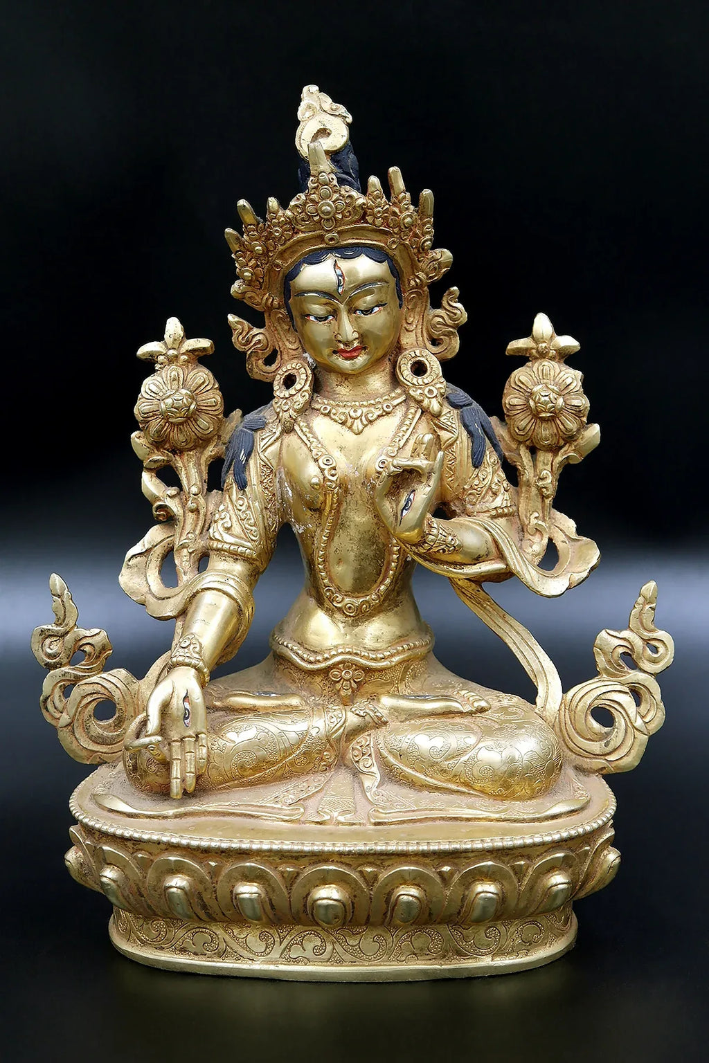 Antique looked Gold Tone Tibetan Buddhist White Tara Statue from Nepal 9" - Vajracrafts