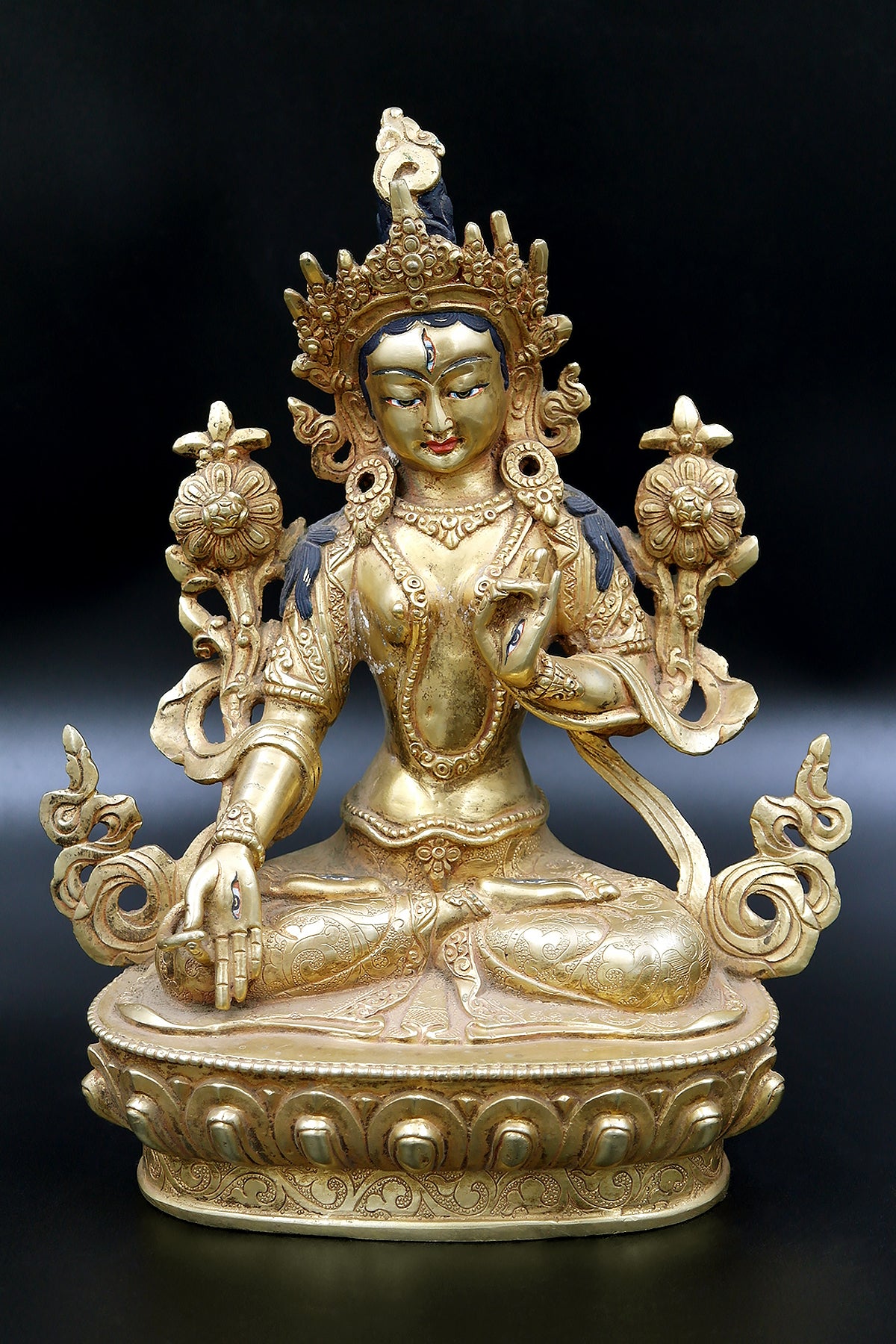 Antique looked Gold Tone Tibetan Buddhist White Tara Statue from Nepal 9"