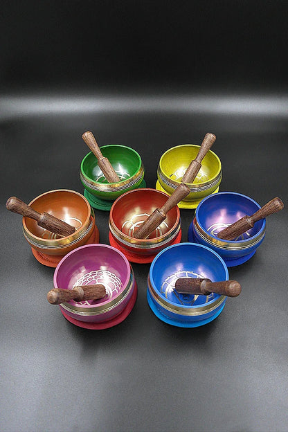 Seven Chakra Healing Singing Bowl Set From Nepal, 3.2" - Vajracrafts