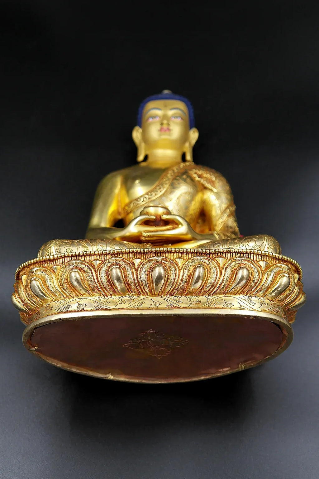 Elegant hand carved Gold Plated Amitabh Buddha Statue 9" - Vajracrafts