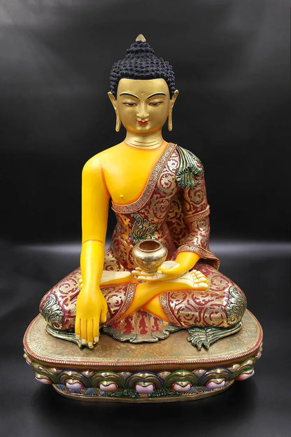 Colorful and Gold Plated Shakyamuni Buddha Statue 19" - Vajracrafts