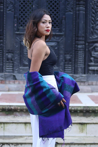 Purple Blue color Yak Wool Shawl - Vajracrafts