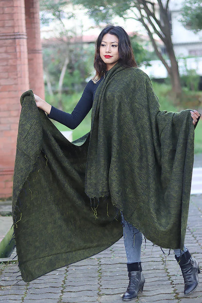 Handmade Himalayan Yak Wool Shawl Deep Forest Green - Vajracrafts